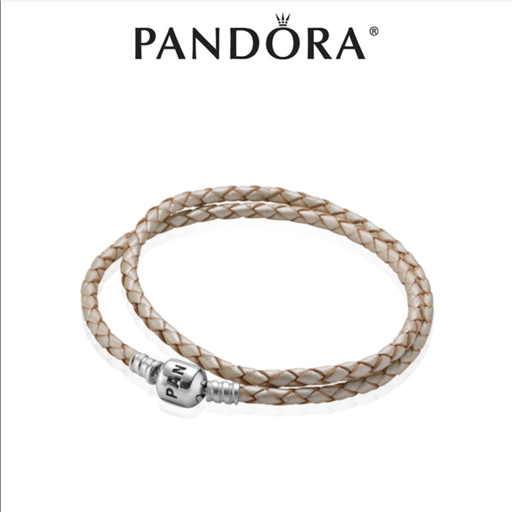 Champagne Braided Double-Leather Pandora Bracelet